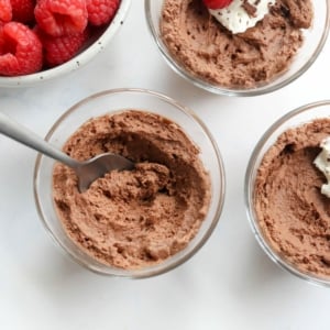 aqufaba chocolate mousse with a spoon