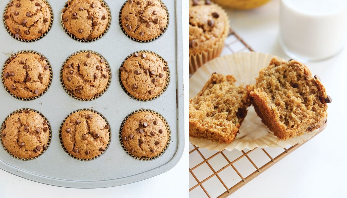 baked gluten-free banana muffins texture shot