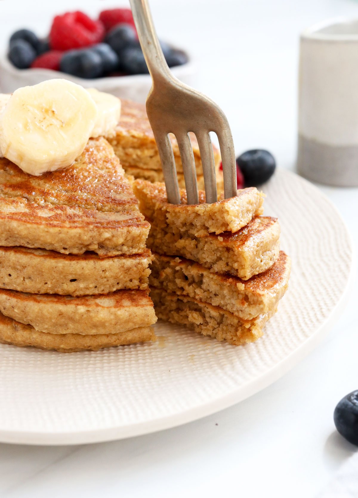 pancakes cut with fork.