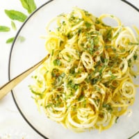 spiralized summer squash "noodles" with basil and mint"