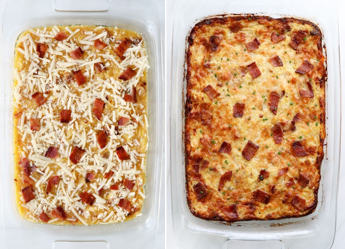 breakfast casserole before and after baking