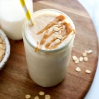 oatmeal smoothie on wood board