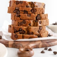 buckwheat flour pumpkin bread stacked on board.