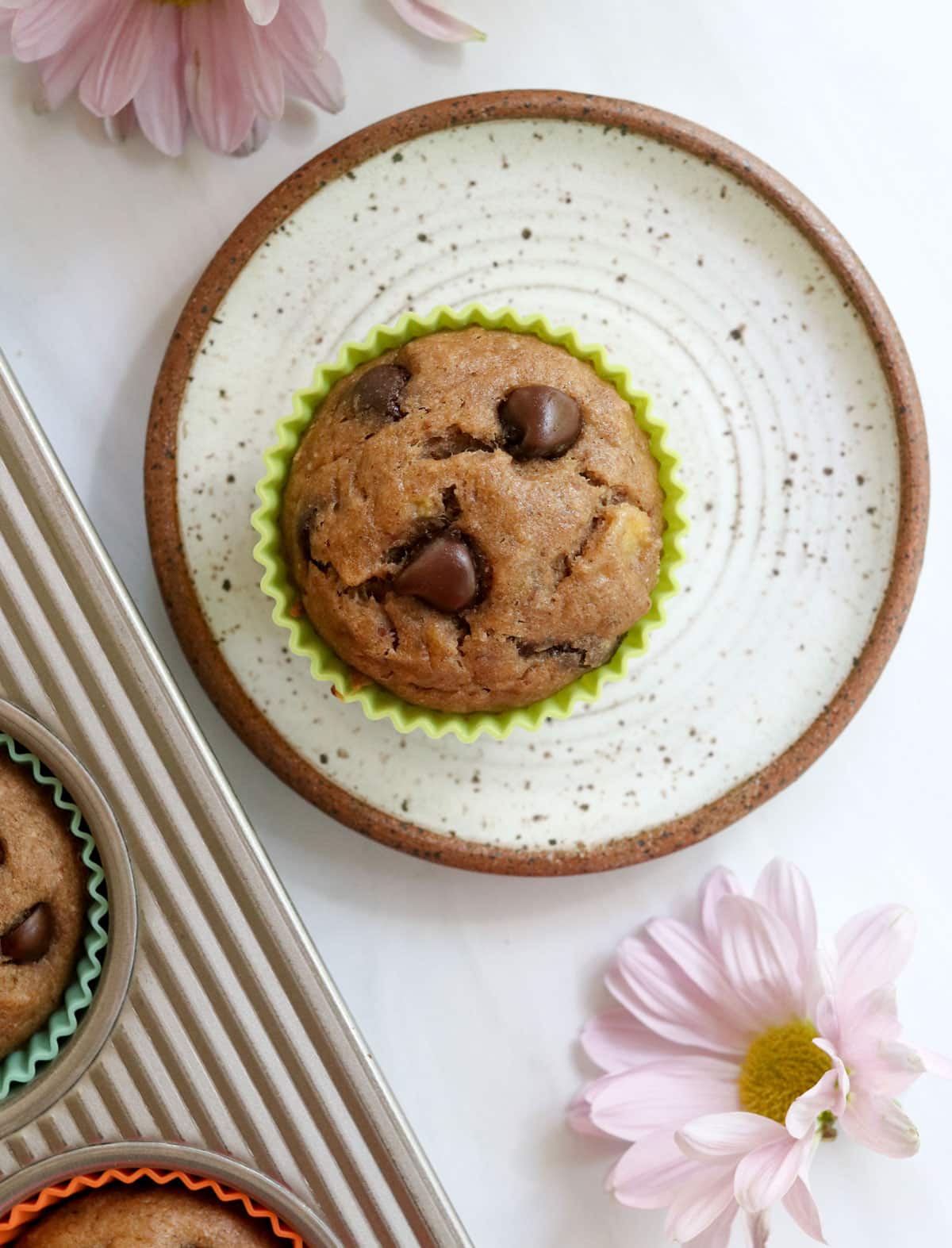 single buckwheat muffin on a plate.