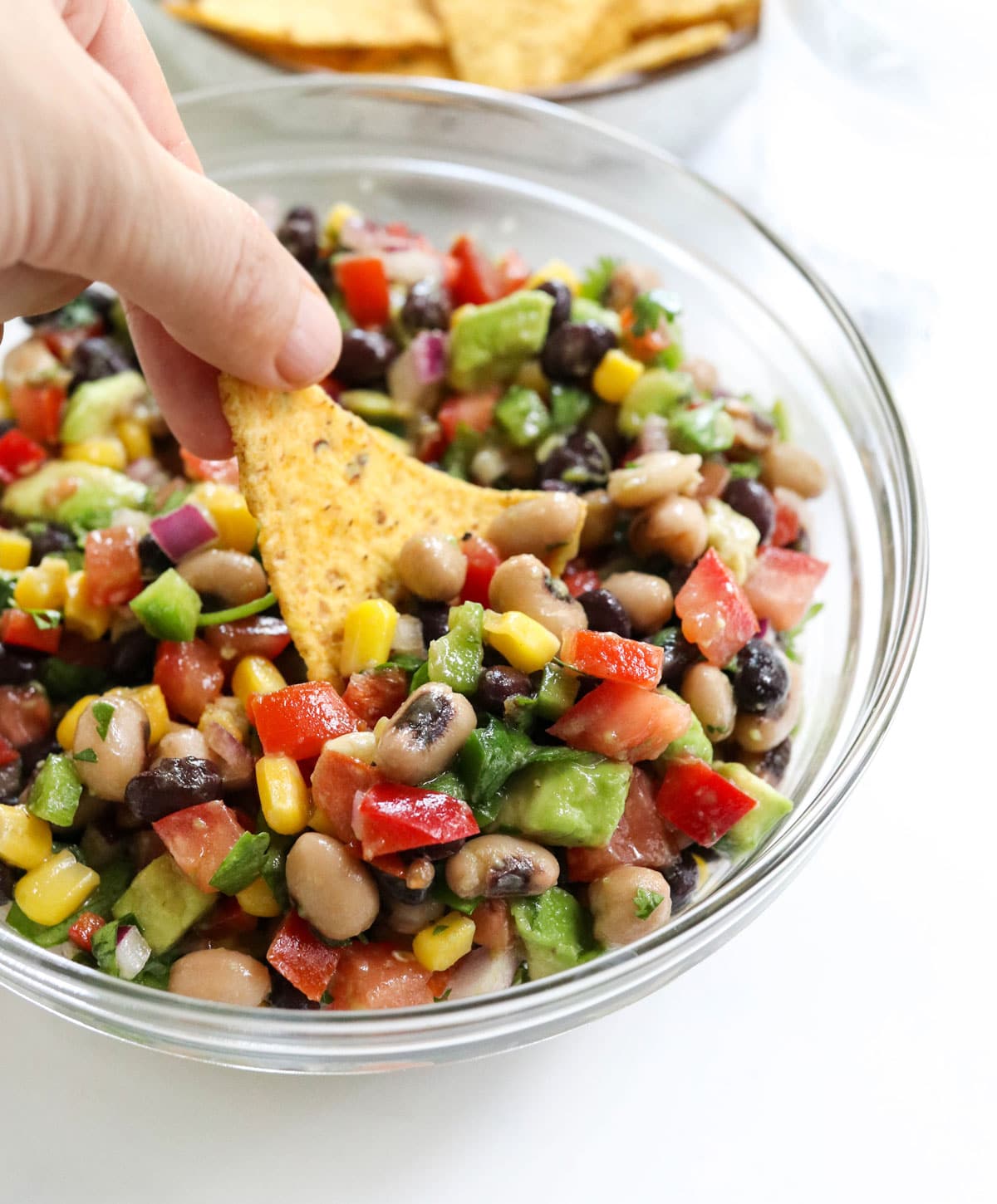 chip dipped into cowboy caviar