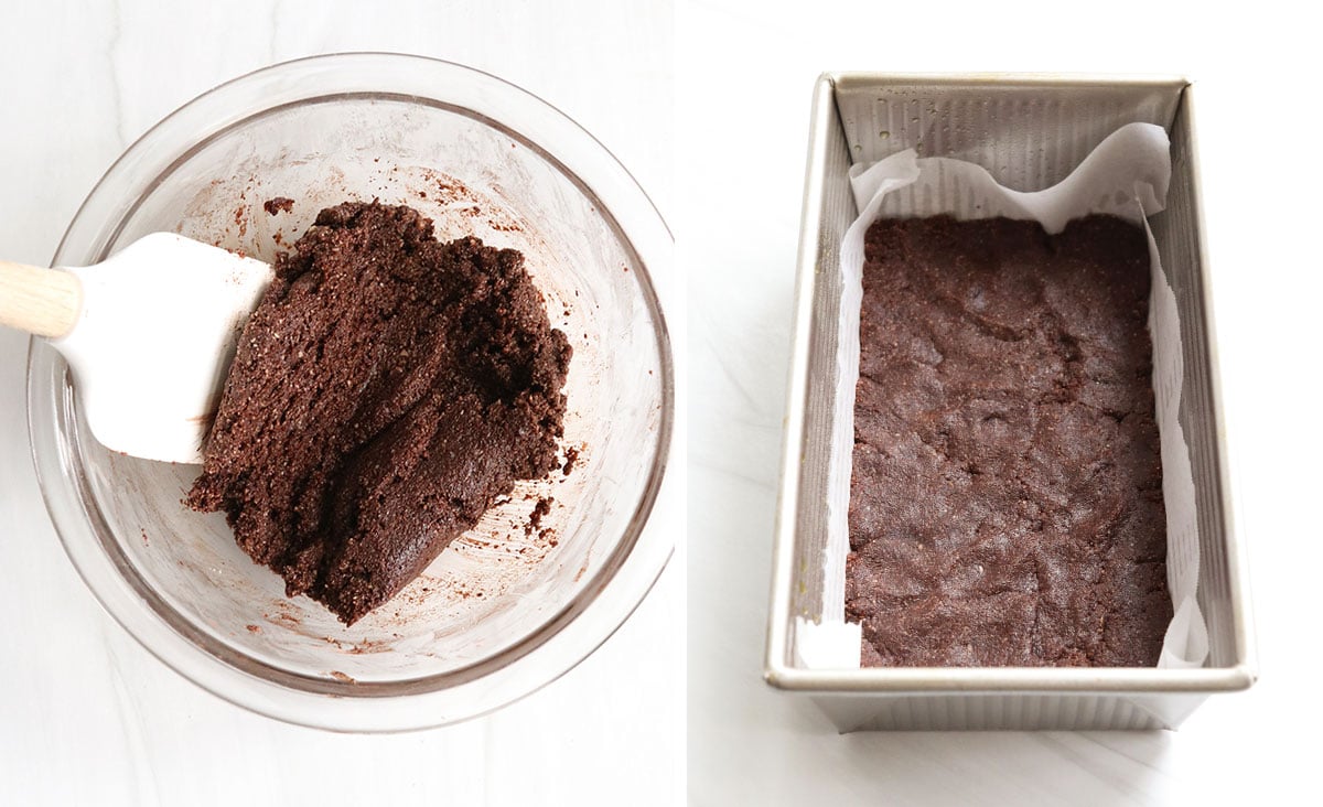 chocolate crust mixed and pressed into loaf pan.