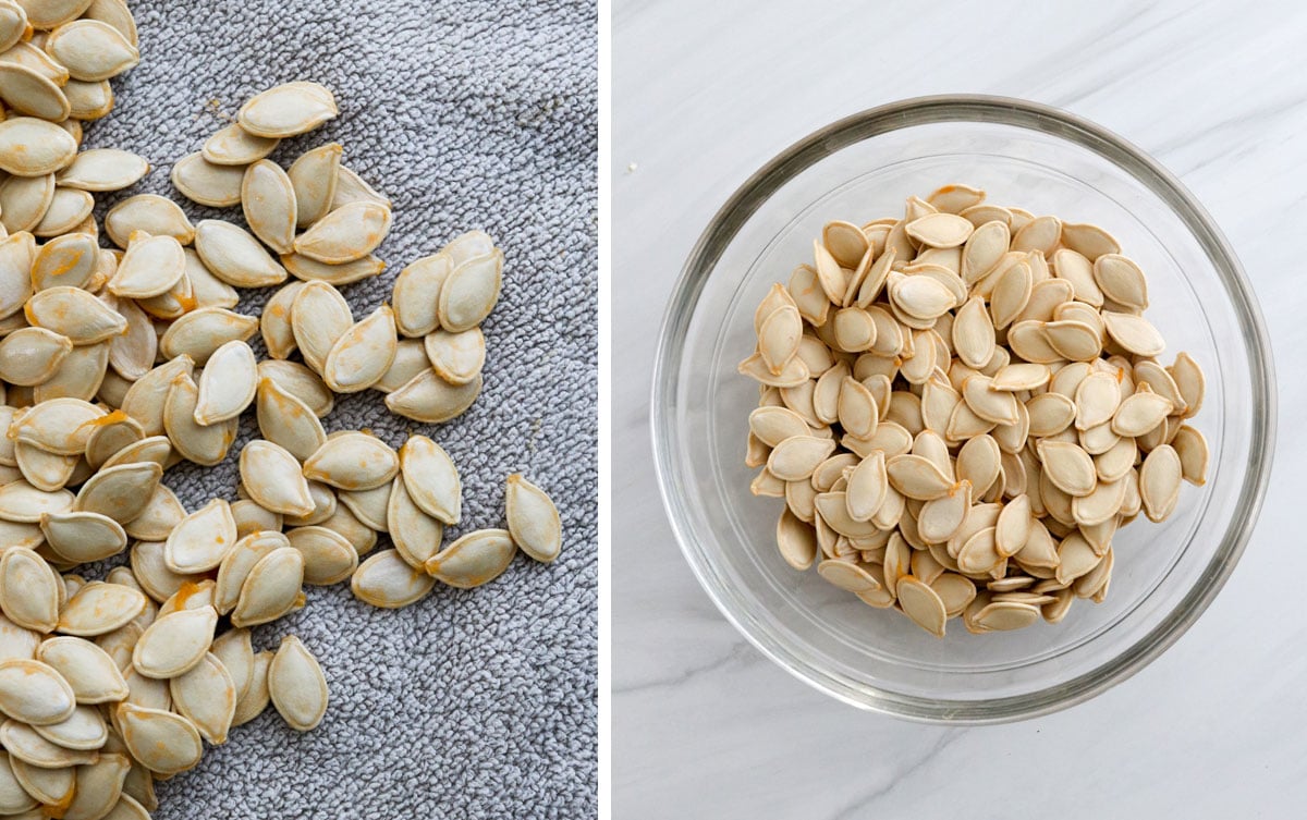 dried and cleaned pumpkin seeds in bowl