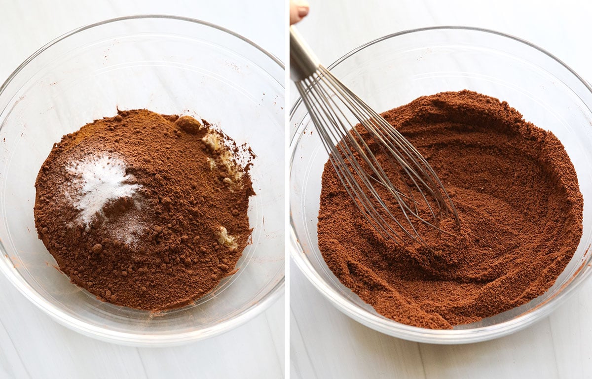 dry ingredients for almond flour brownies mixed.