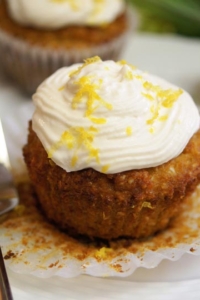 Lemon coconut frosting on muffin