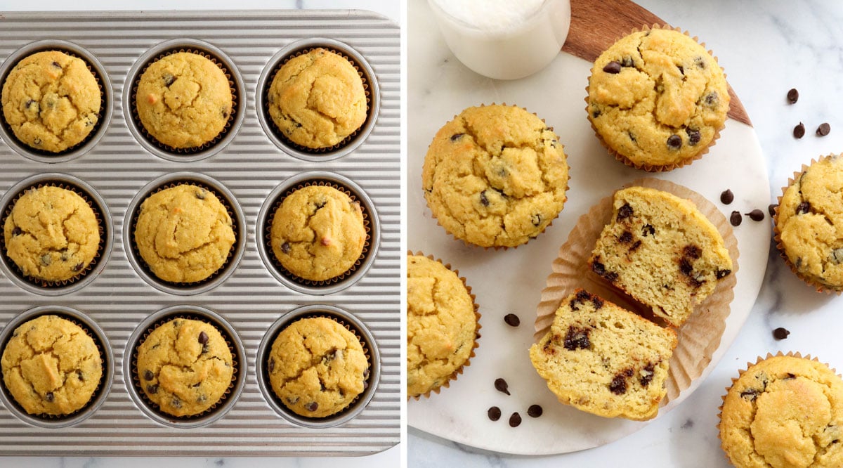 finished almond flour muffins sliced in half