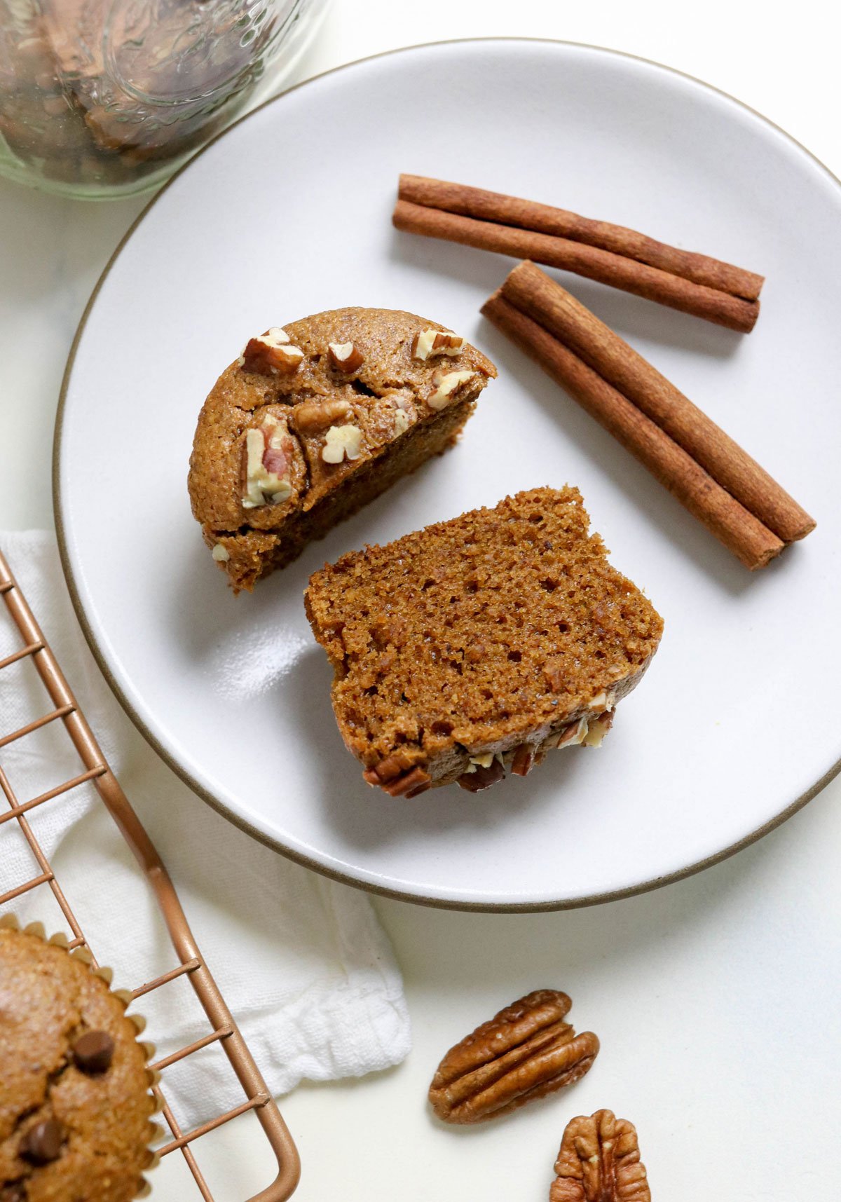 gluten-free pumpkin muffin cut in half