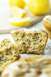 Coconut Flour Lemon Poppy Seed Muffins with Creamy Lemon Icing