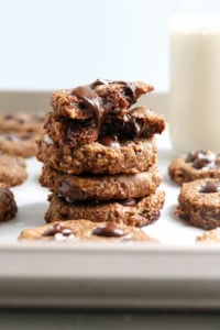 healthy cookies stacked with dripping chocolate