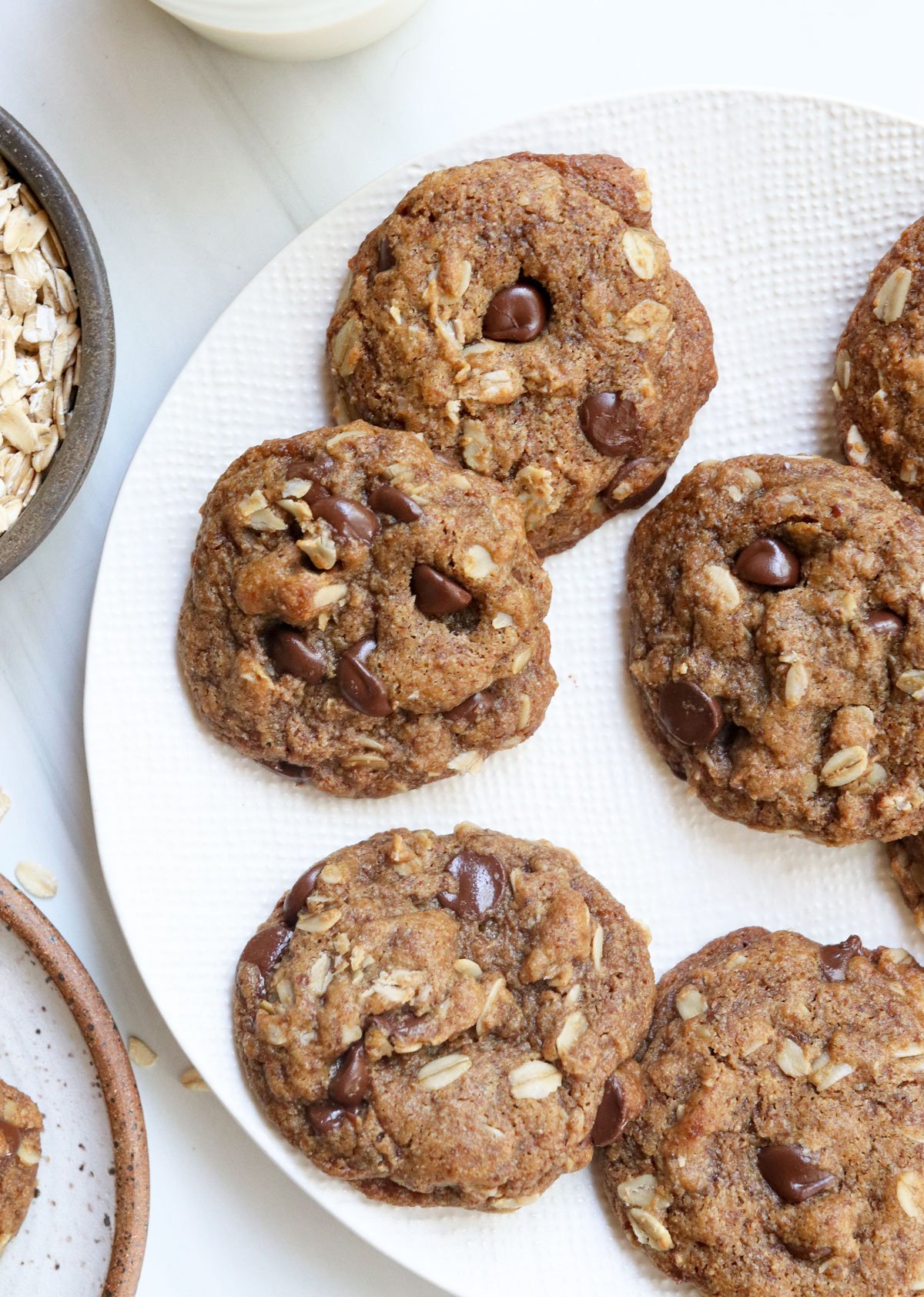 baked lactation cookies served on white plate.