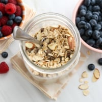 muesli in large glass jar.