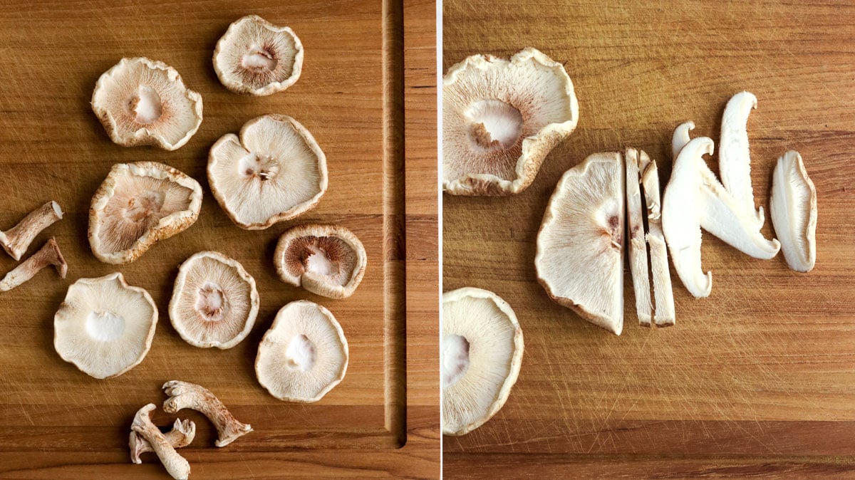 stems removed from mushrooms and sliced.