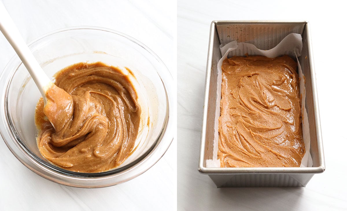 peanut butter filling mixed and added to loaf pan.