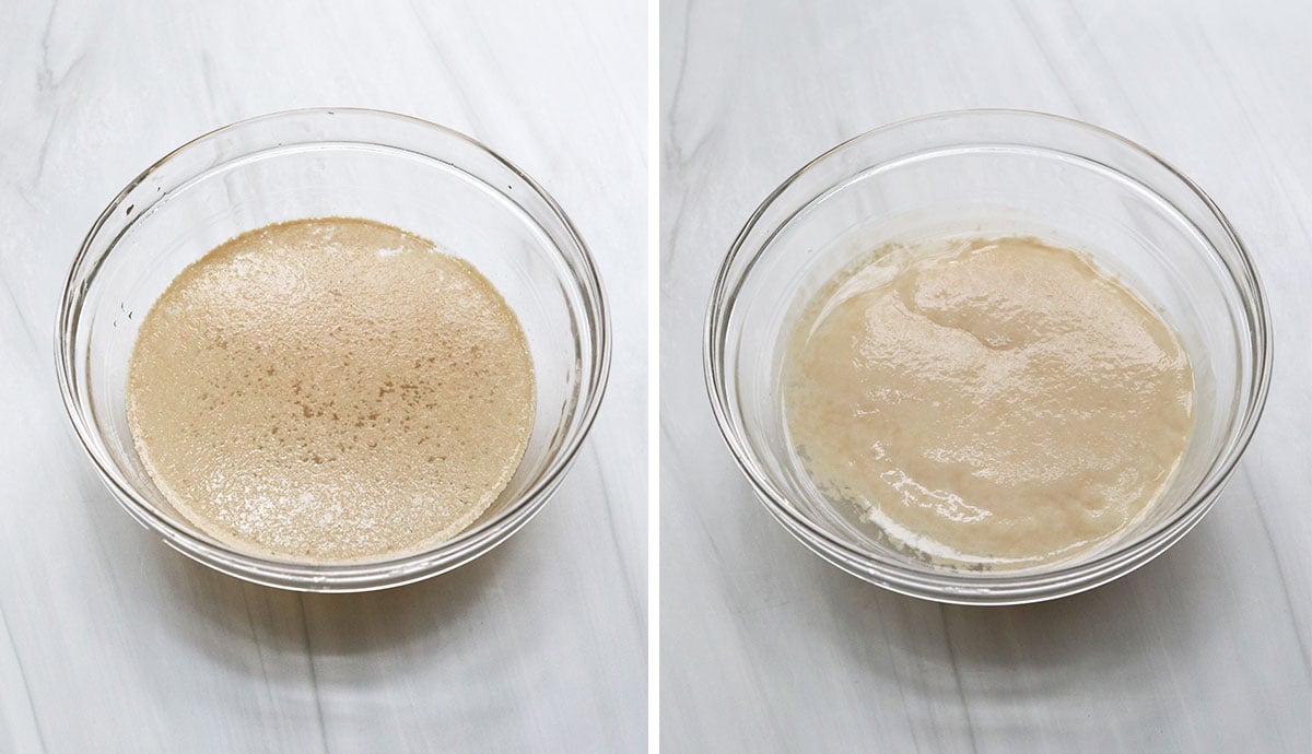 yeast proofed in small glass bowl.