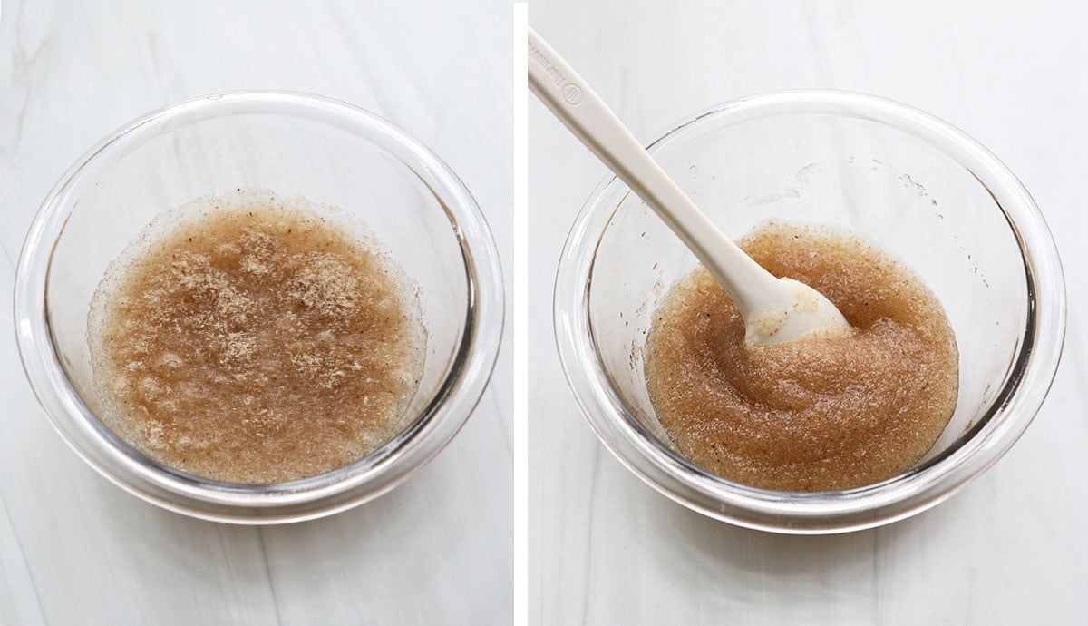 psyllium mixed with water in glass bowl.