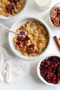 pumpkin oatmeal bowls with dried cranberries