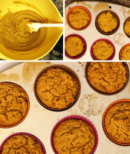 pumpkin spice muffin mix put into muffin tin