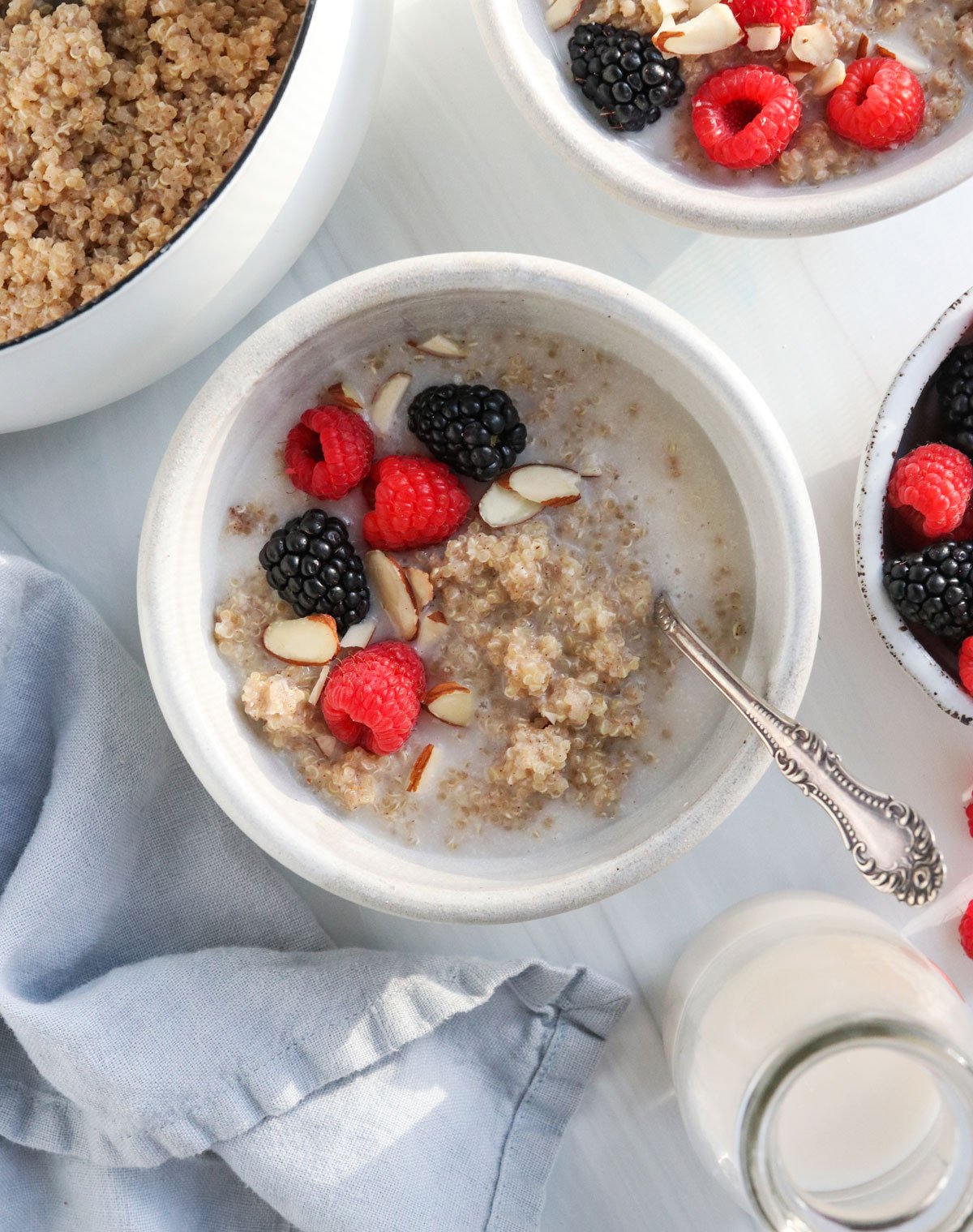 quinoa porridge overhead with berries on top.
