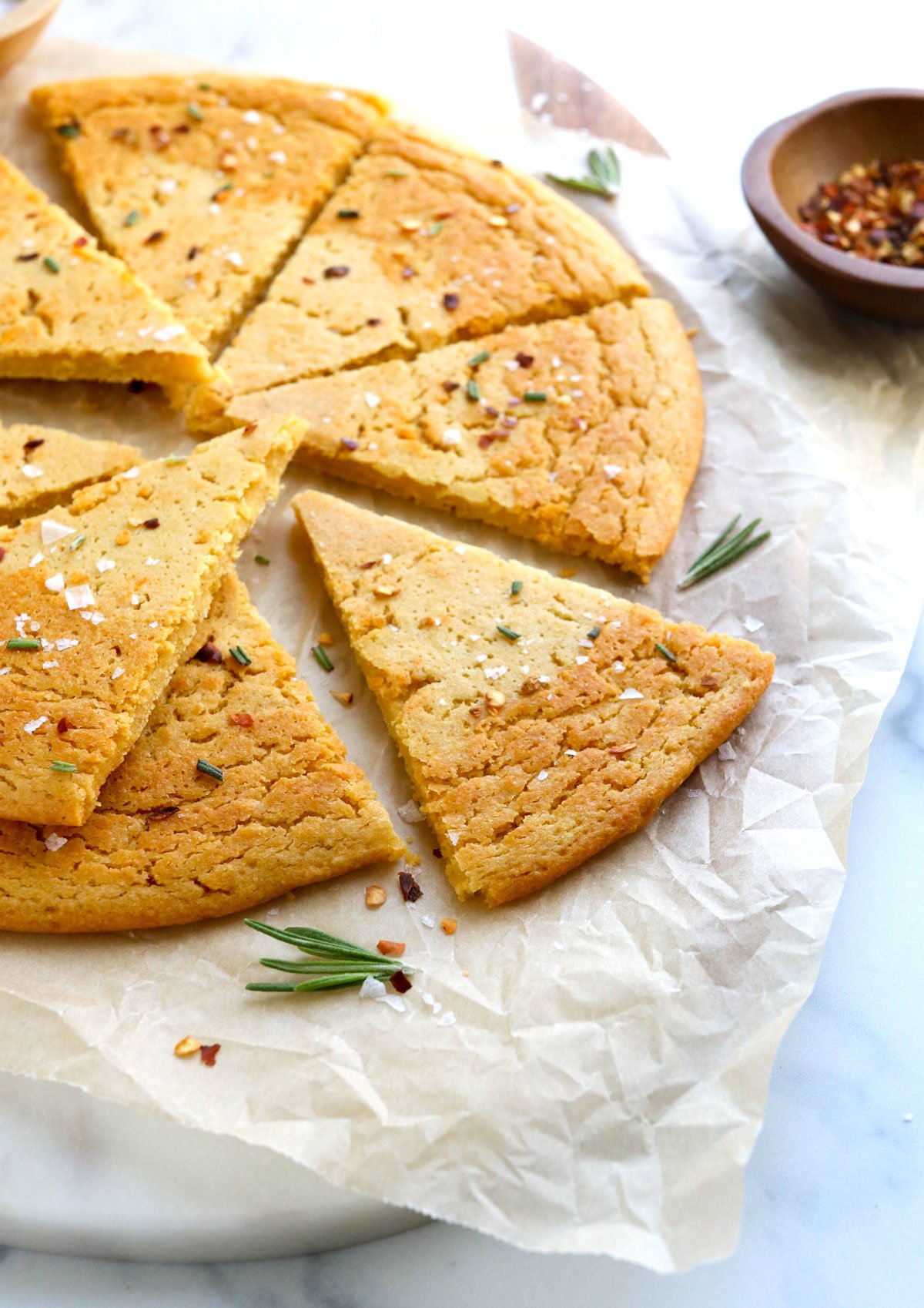 socca bread sliced into triangles