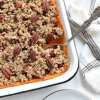 sweet potato casserole with pecans on top