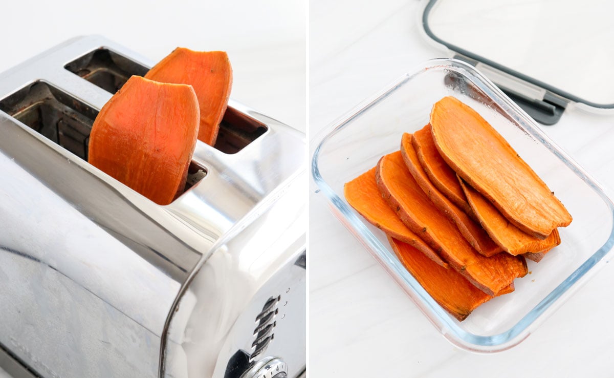 sweet potato toast in toaster and stored.