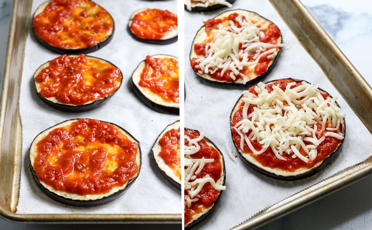 eggplant topped with marinara and cheese