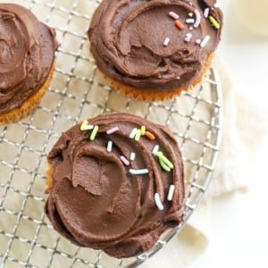 chocolate frosting overhead with sprinkles