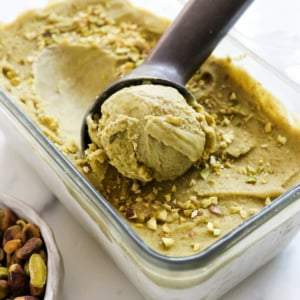 vegan pistachio ice cream with scoop