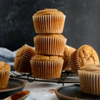 vegan pumpkin muffins stacked