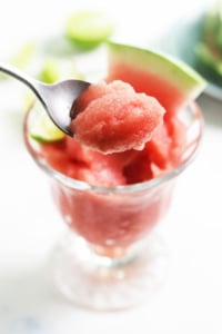 spoonful of sorbet from glass